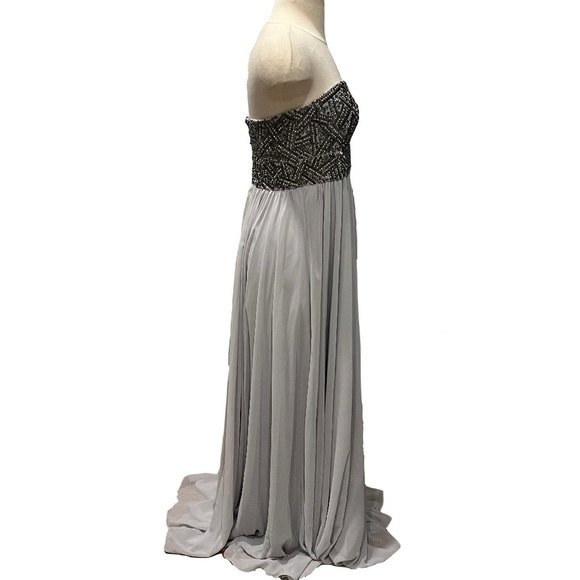NEW Decode 1.8 Grey Sweetheart Beaded Bodice Long Strapless Chiffon Gown - Picture 2 of 8